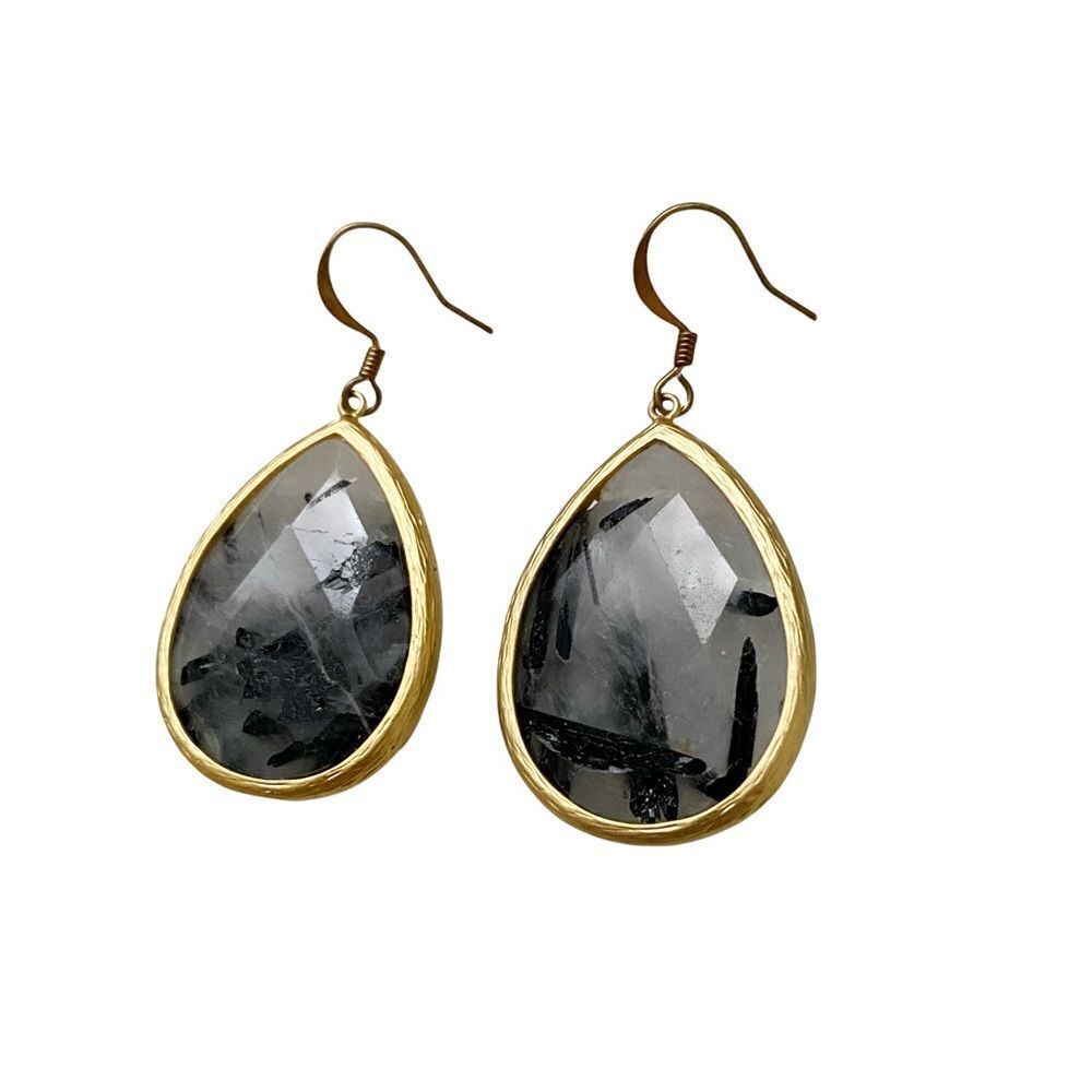 LF Gold & Lava Stone Quartz Teardrop Earrings